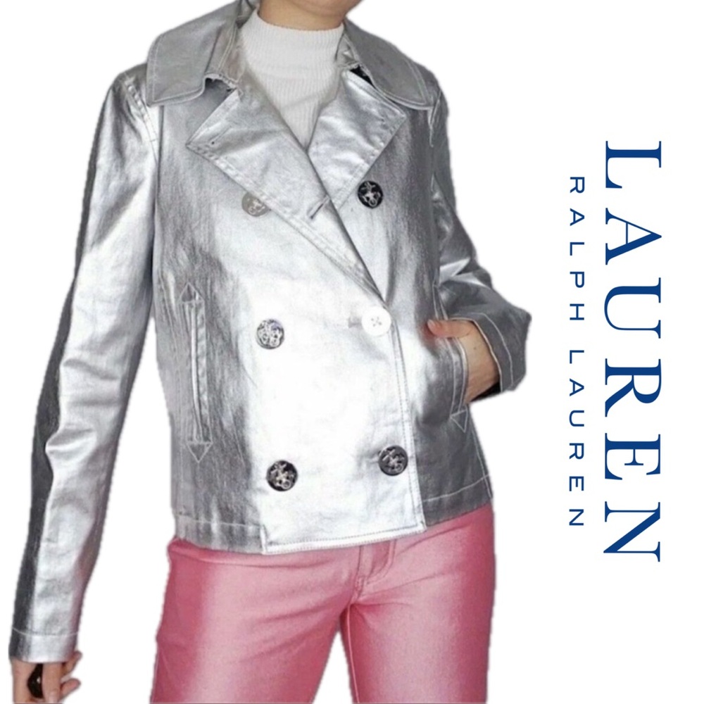 Ralph Lauren Jeans Co ‘Soiree Fashion’ Double Breasted Pea Coat Metallic Silver